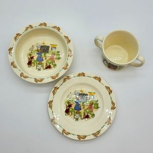 Royal Doulton Bunnykins 3 piece set bowl, plate, double handle mug classroom